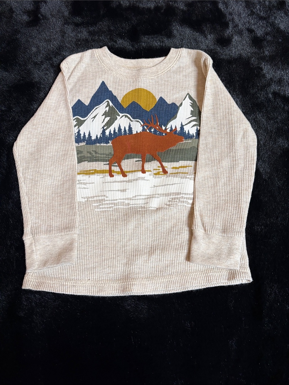 Garanimals Beige Thermal Long Sleeve Top with Moose Mountain Graphic